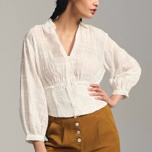 By Anthropologie Smocked Buttondown Blouse